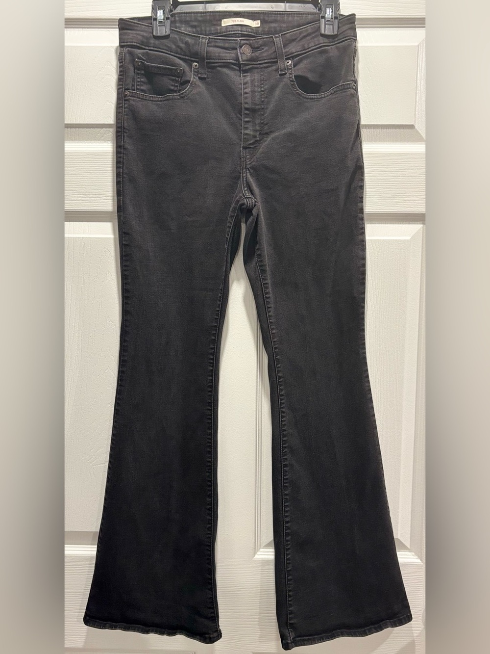 Levi 726 High Rise Flare Black Wash Jeans 30x30 Boho Goth Rock Metal Grunge Euc